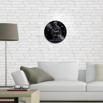 Aquarius Vinyl Record Clock Unique Wall Decor For House Horoscope Gift Astrology Room Decor Anniversary Gift For Wife