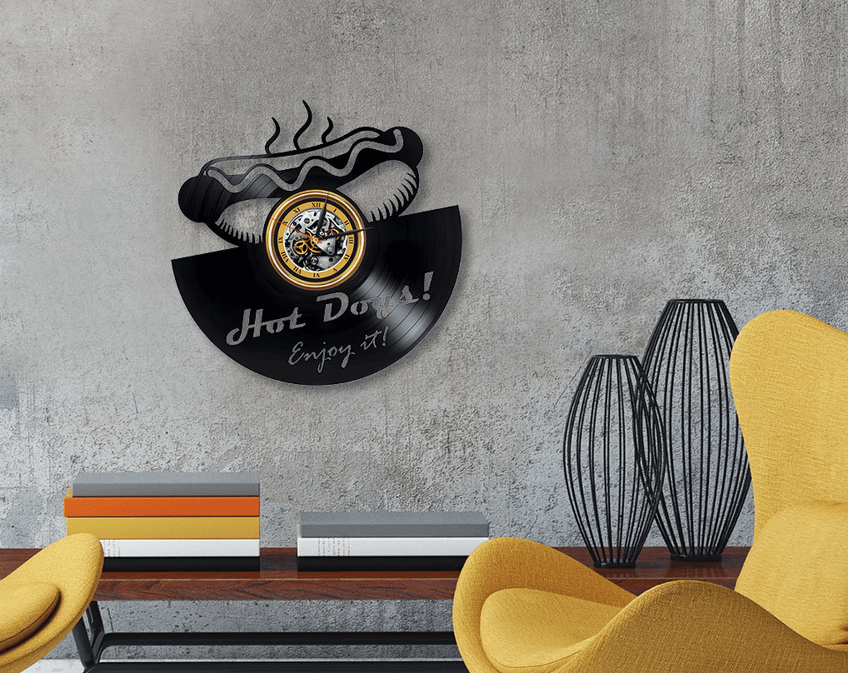 Hot Dog Lover Vinyl Record Original Clock Kitchen Wall Art Modern Kids Room Decor Xmas Gift Idea For Boy
