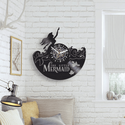 Mermaid Ariel Vinyl Record Clock, Kids Room Wall Art, Unique Handmade Decor Items, Birthday Gift Idea For Daughter