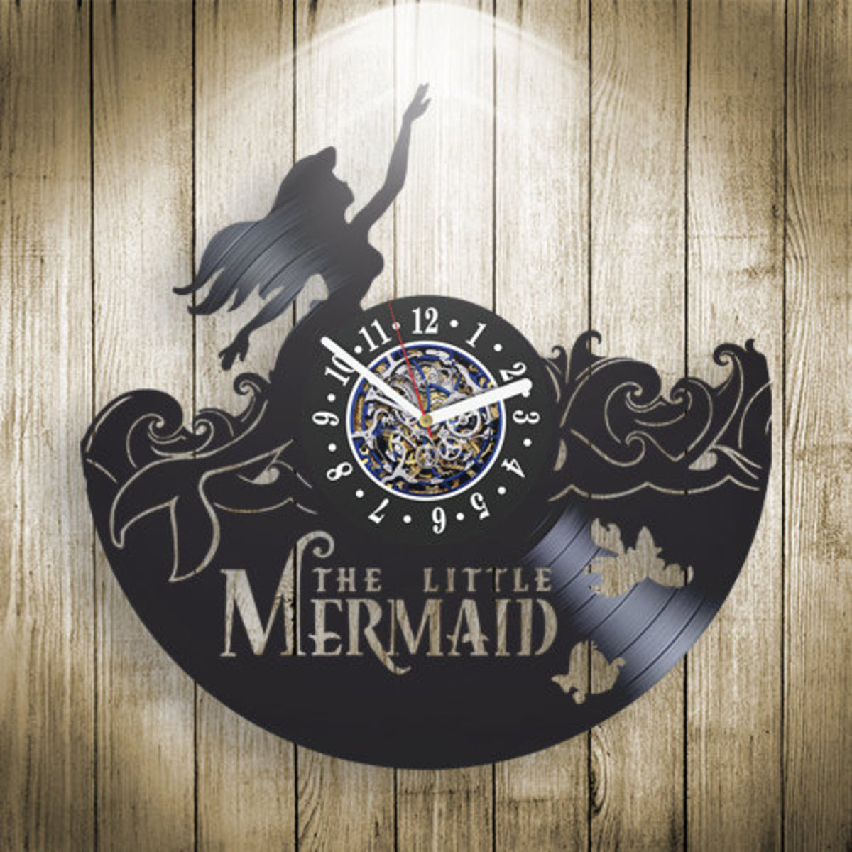 Mermaid Ariel Vinyl Record Clock, Kids Room Wall Art, Unique Handmade Decor Items, Birthday Gift Idea For Daughter
