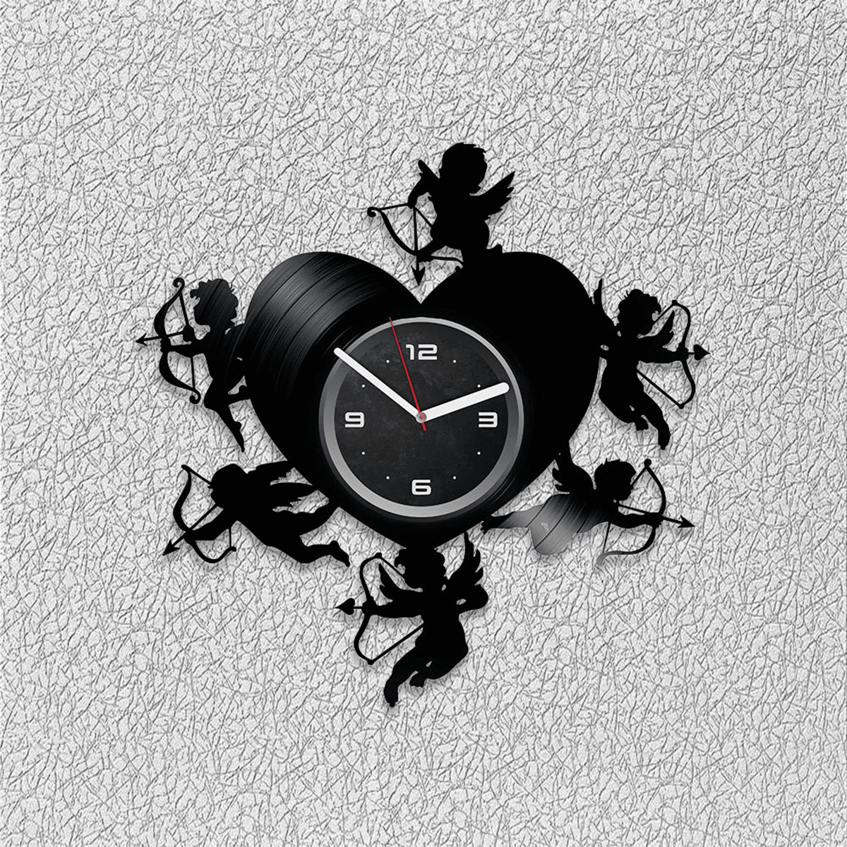 Cupids Vinyl Record Cute Wall Clock Contemporary Decor For Girls Room Cupids Love Womans Artwork Gift For Valentine's Day For Her