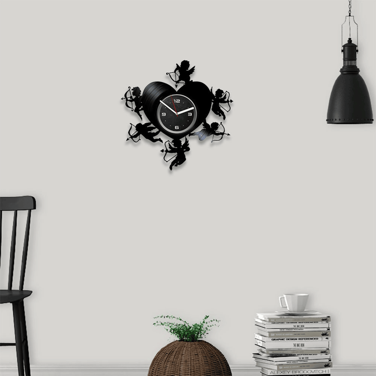 Cupids Vinyl Record Cute Wall Clock Contemporary Decor For Girls Room Cupids Love Womans Artwork Gift For Valentine's Day For Her