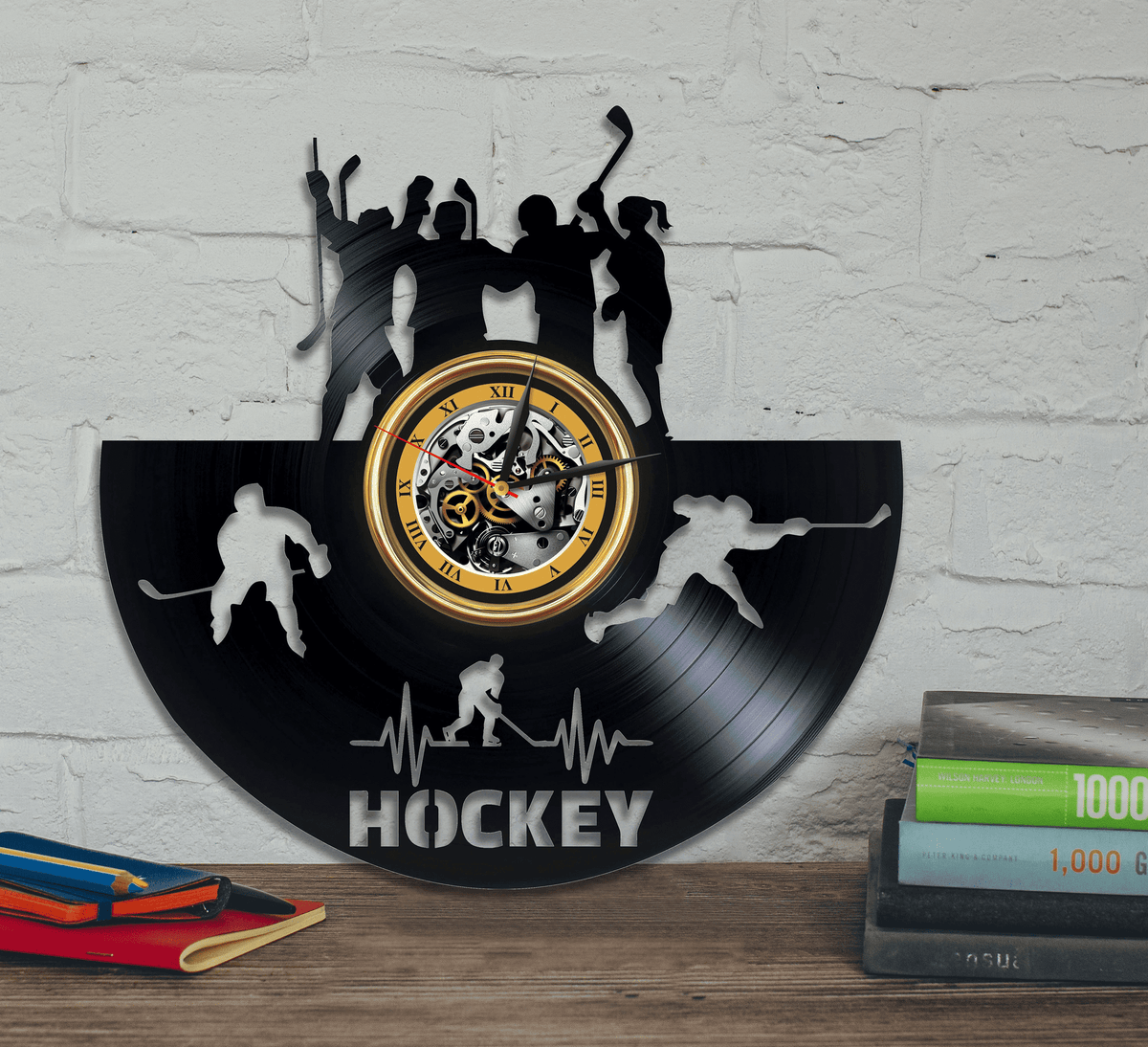 Hockey Vinyl Record Clock Modern Gift Idea For Men Anniversary Gift Original Bedroom Wall Decor Laser Cut Art