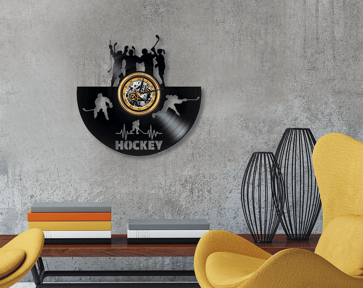 Hockey Vinyl Record Clock Modern Gift Idea For Men Anniversary Gift Original Bedroom Wall Decor Laser Cut Art