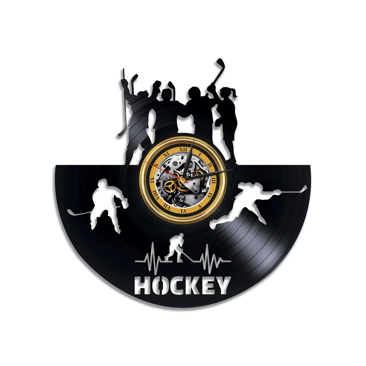 Hockey Vinyl Record Clock Modern Gift Idea For Men Anniversary Gift Original Bedroom Wall Decor Laser Cut Art