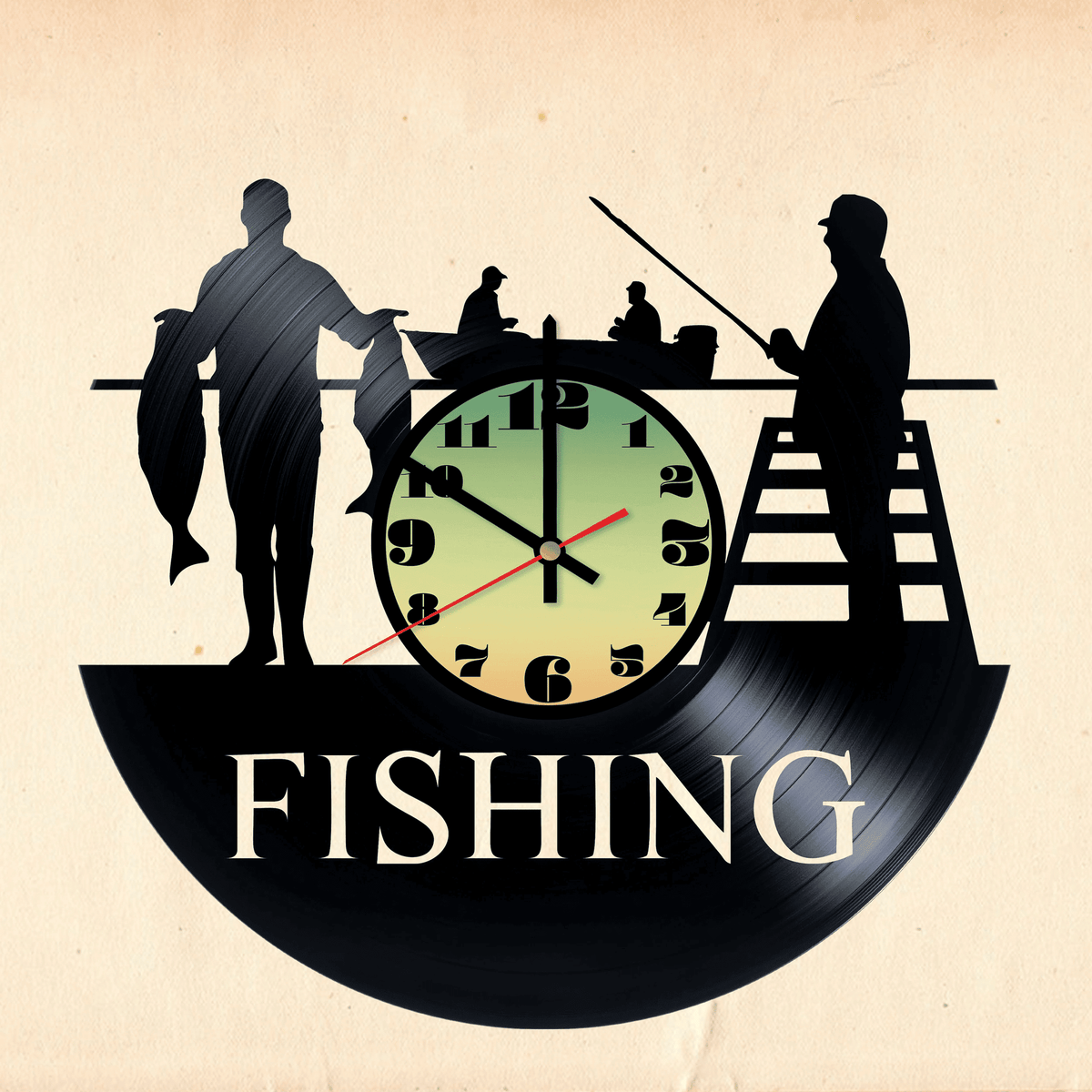 Hand Made Vinyl Record Clock, Gift For Fishing Lovers, Motivation Wall D���������cor, Home Apartment Wall Decoration, Gift For Dad Mother Grandpa