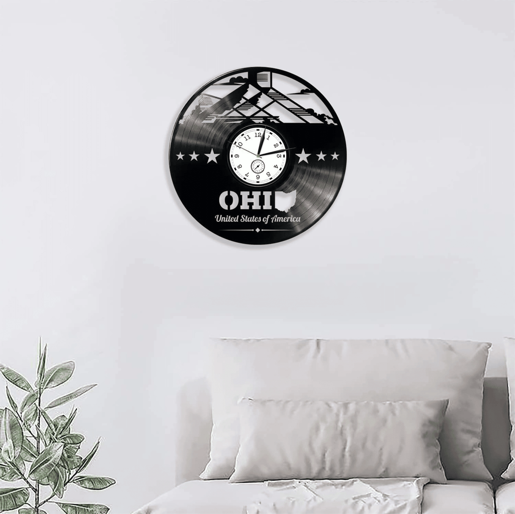 Ohio Vinyl Record Wall Clock States Art Unusual Wall Decor For Bedroom Housewarming Gift For Couple Patriotic Decor