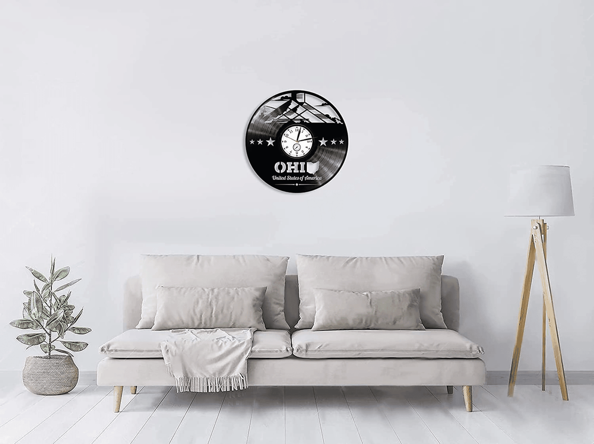 Ohio Vinyl Record Wall Clock States Art Unusual Wall Decor For Bedroom Housewarming Gift For Couple Patriotic Decor