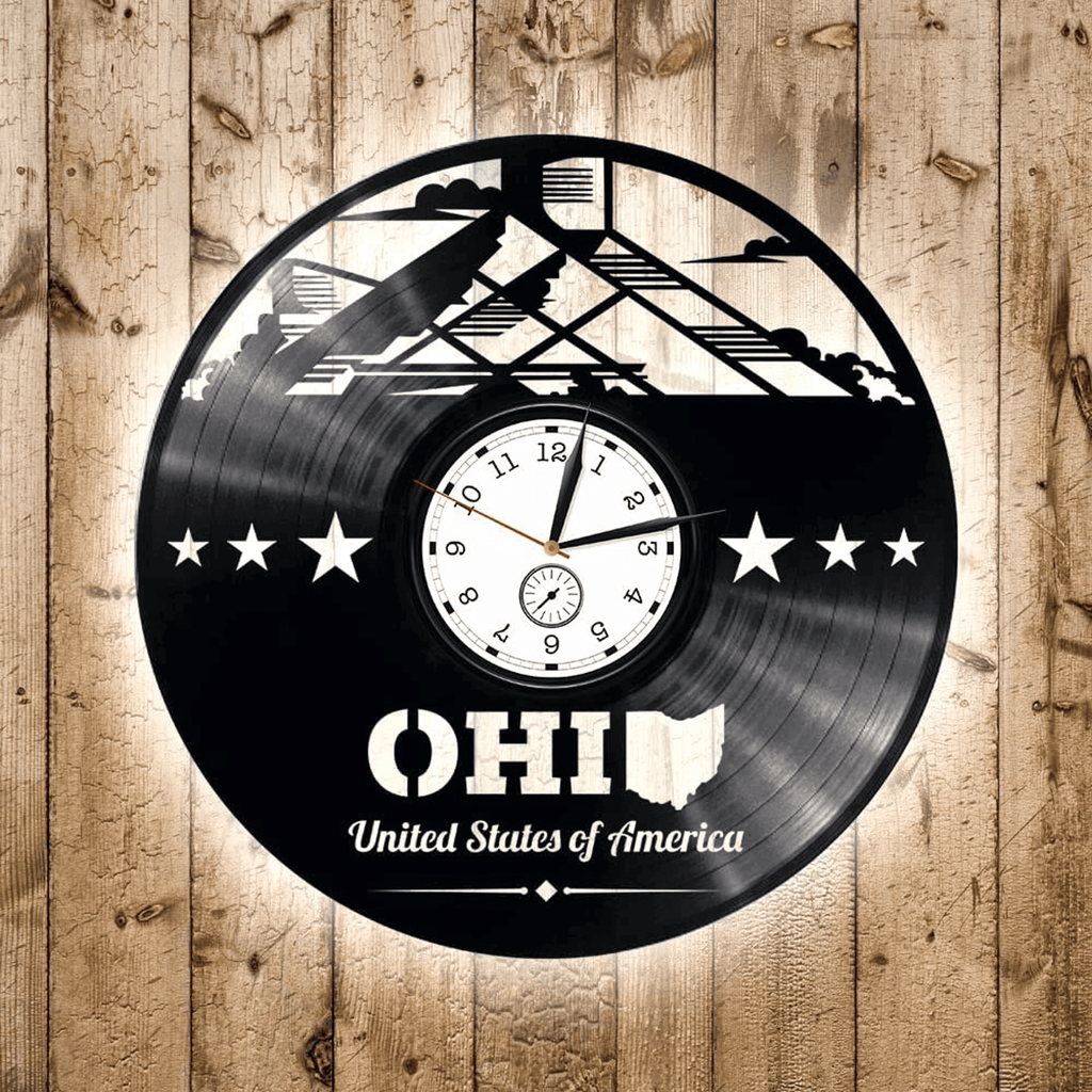 Ohio Vinyl Record Wall Clock States Art Unusual Wall Decor For Bedroom Housewarming Gift For Couple Patriotic Decor