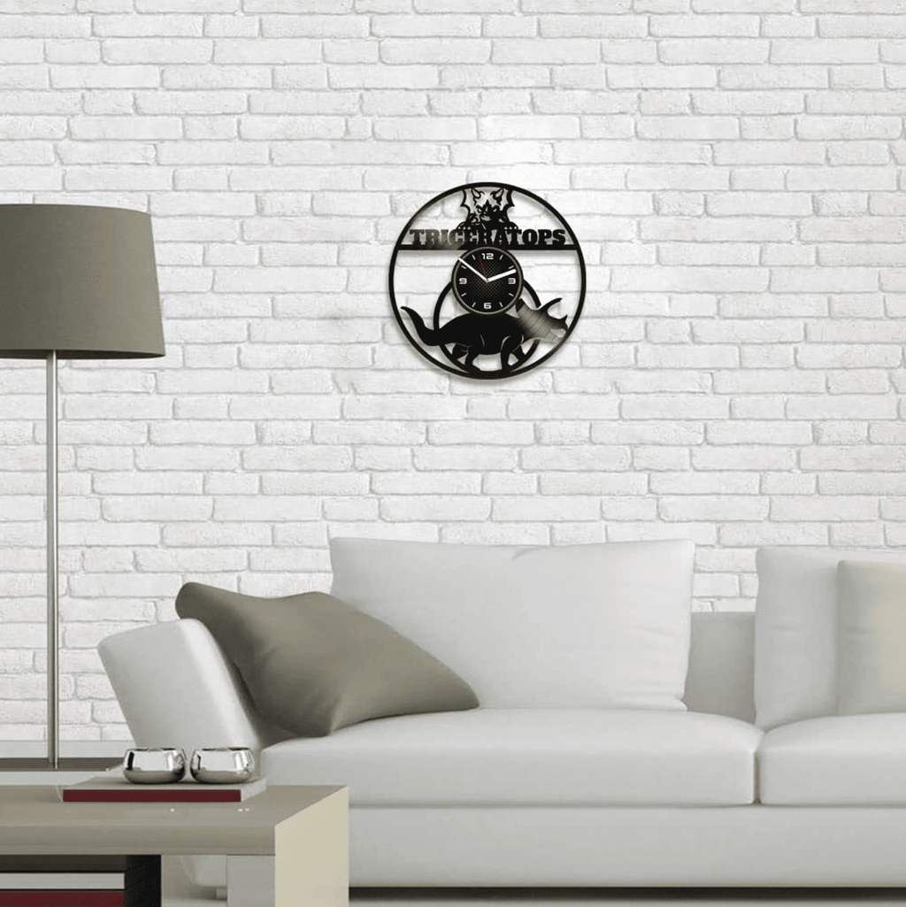 Triceratops Dinosaur Vinyl Record Clock Nursery Wall Art Modern Wall Decor For Kids Birthday Gift Idea For Little Boy
