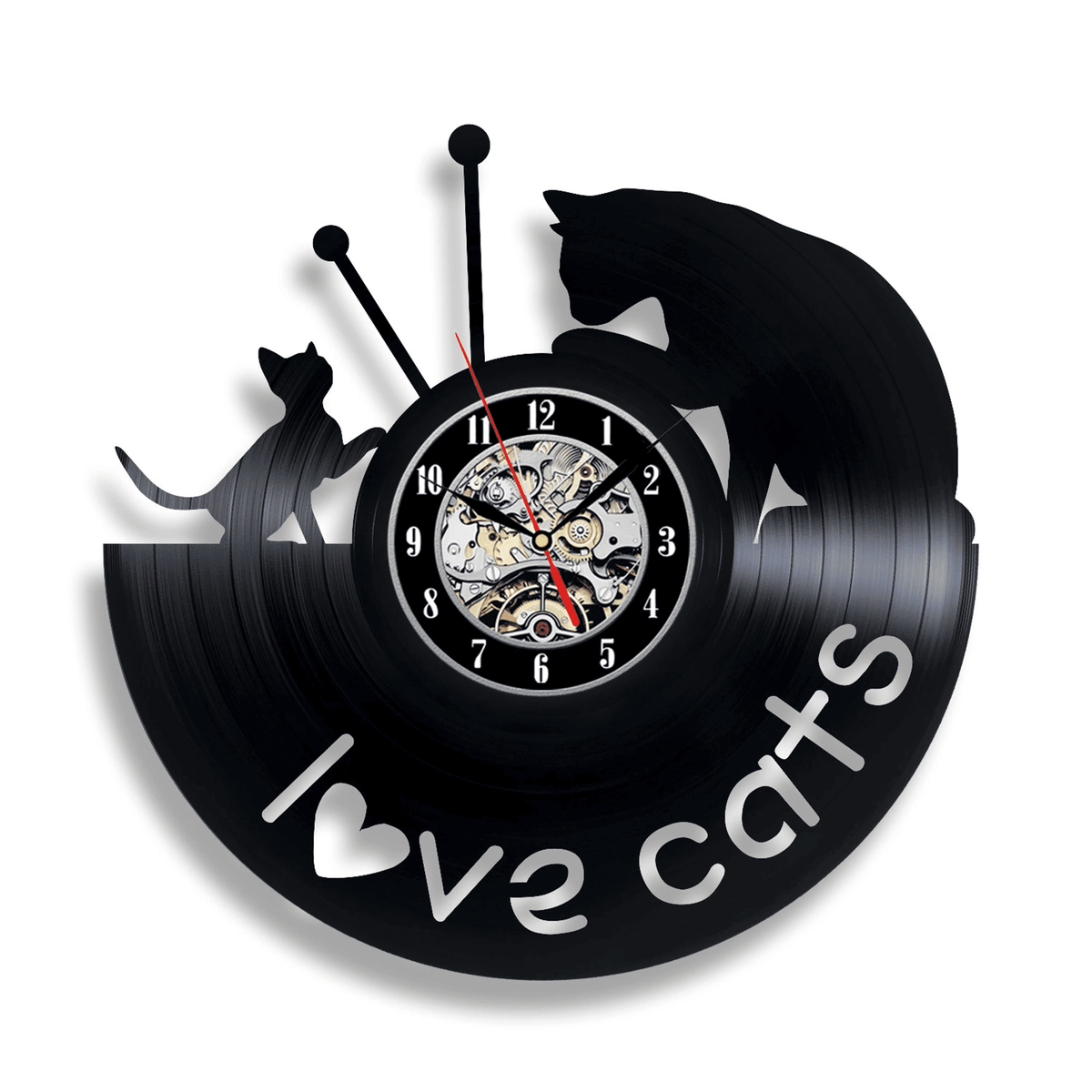 I Love Cats Vinyl Record Wall Clock Unique Art Modern Bedroom Decor Birthday Gift For Mom Laser Cut Animal