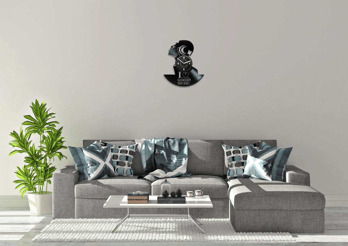 I Love Music Vinyl Record Black Wall Clock Music Home Decor Music Lover Gift For Her Music Artwork Birthday Gift For Best Friend