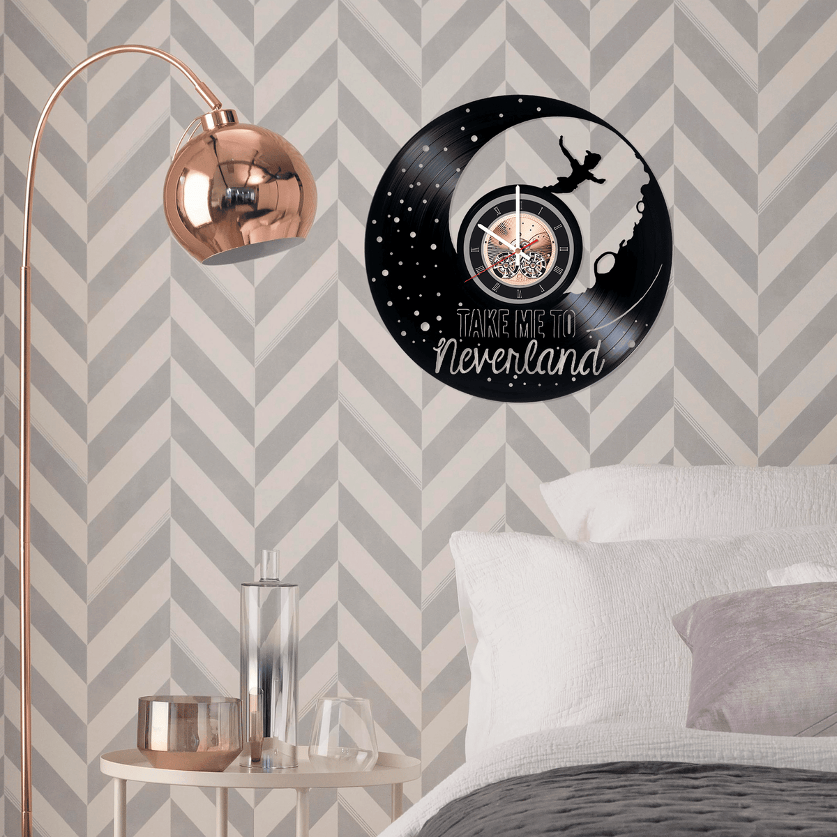 Peter Pan Wall Clock , Neverland Baby Wall Decoration, Made From Vinyl Record, Birthday Gift Idea For Music Lovers, Halloween Gift