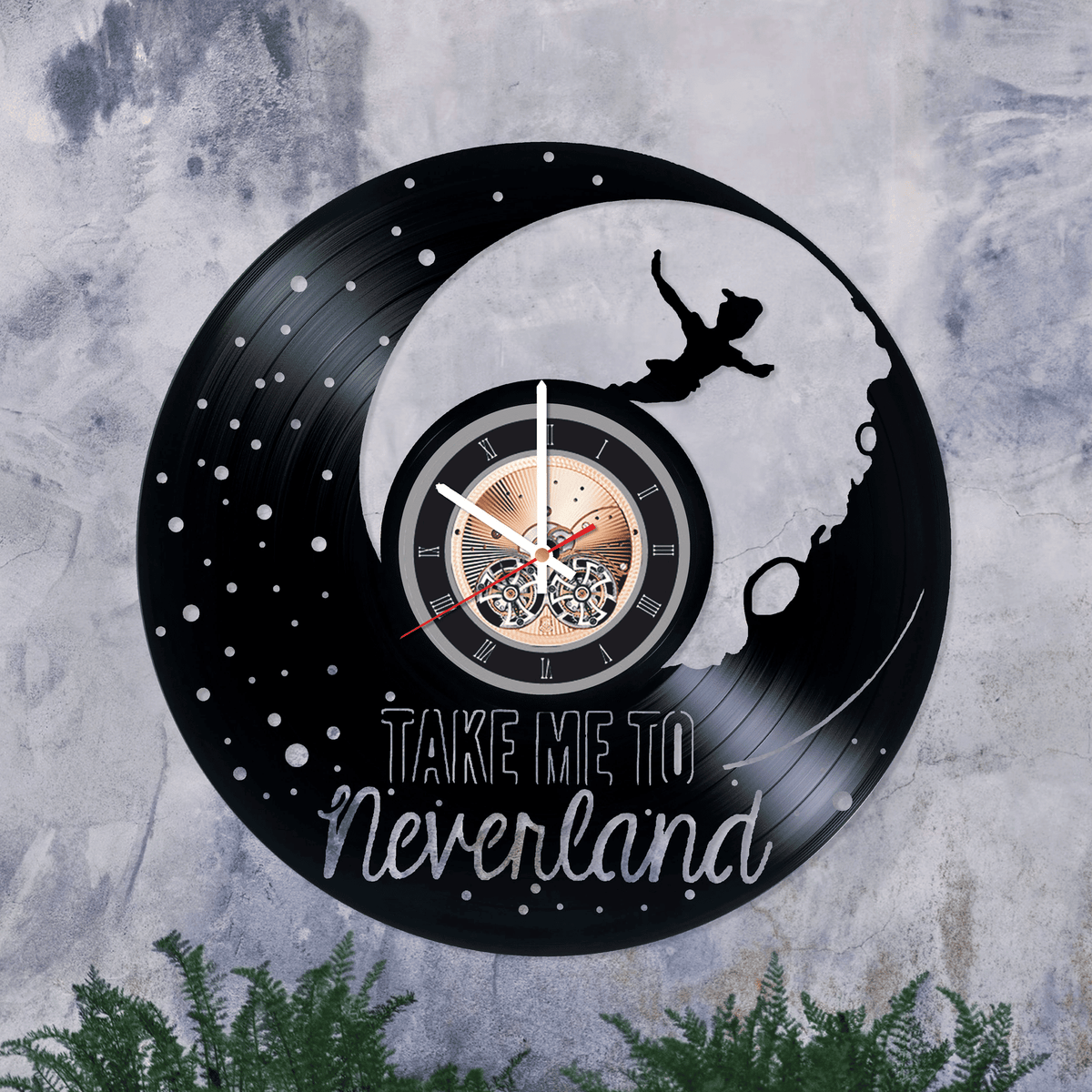 Peter Pan Wall Clock , Neverland Baby Wall Decoration, Made From Vinyl Record, Birthday Gift Idea For Music Lovers, Halloween Gift