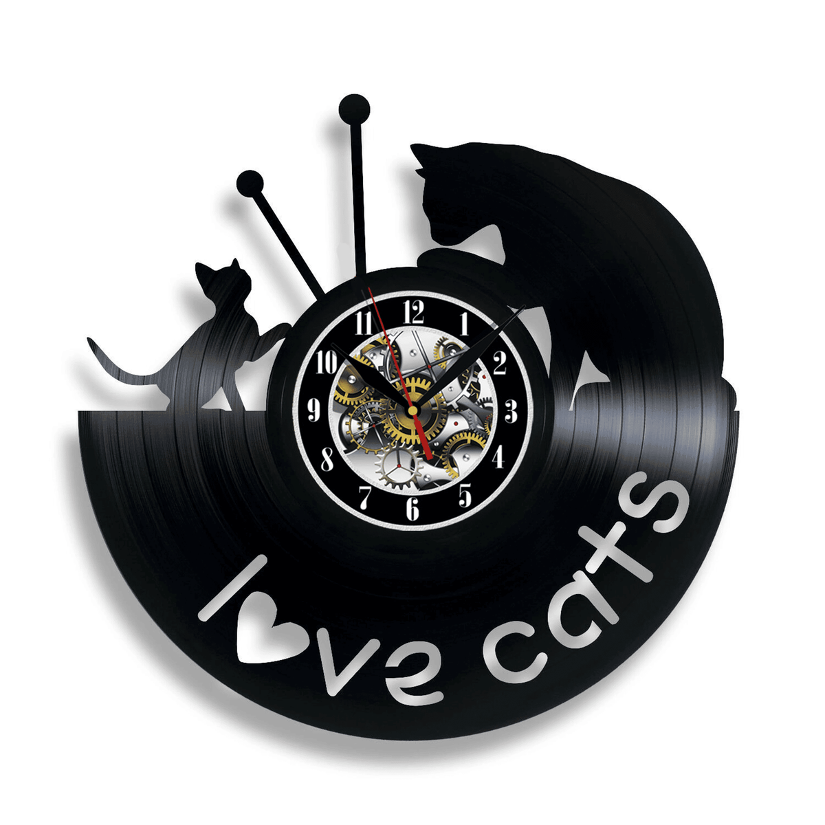 I Love Cats Kitten Vinyl Record Wall Clock Gifts For Him Her Kids Decor For Home Bedroom Bathroom Kitchen Art Surprise Ideas For Friends