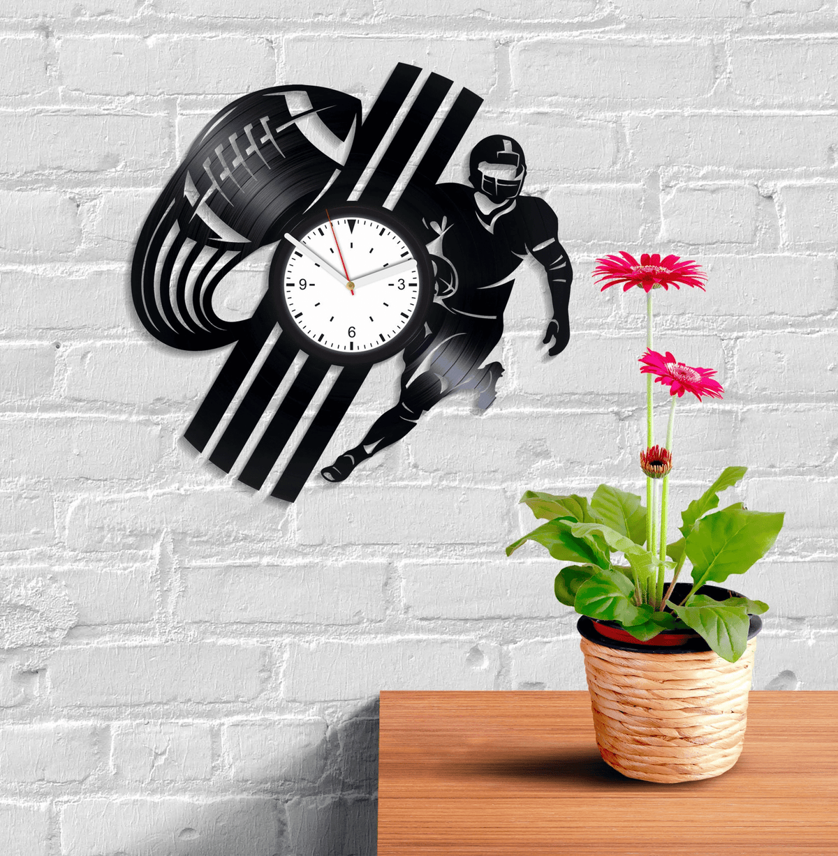 American Football Wall Clock Made From Vinyl Record, Unique Decor Idea For Bedroom, Birthday Gift For Him, Wall Hangings Art