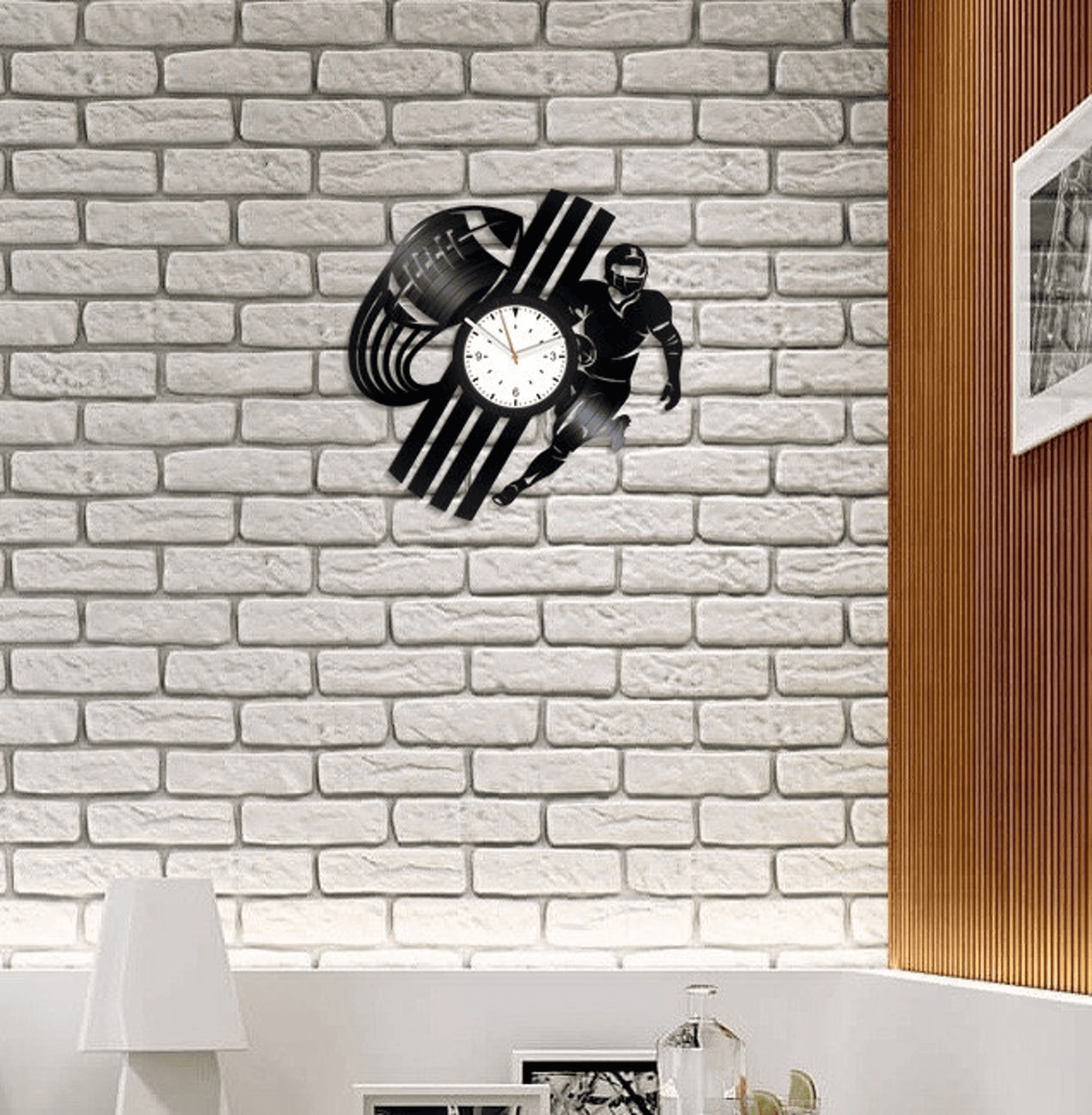 American Football Wall Clock Made From Vinyl Record, Unique Decor Idea For Bedroom, Birthday Gift For Him, Wall Hangings Art