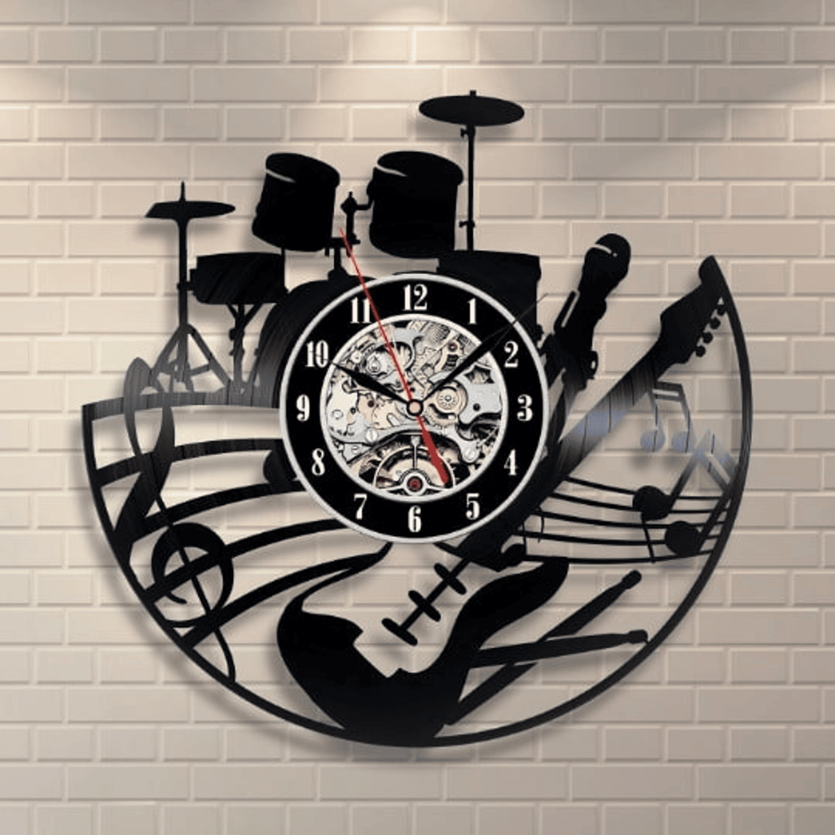 Music Instruments Vinyl Record Silent Clock Retro Wall Art Music Room Decor Unique Gift For Music Teacher
