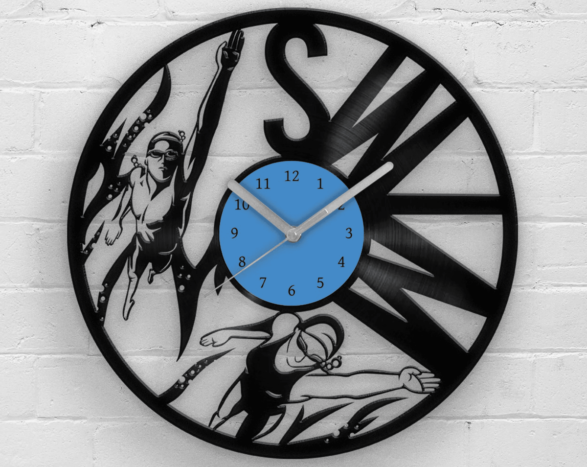 Swimming Gift, Gifts for Swimmers, Vinyl Record Clock, Swimmer's Silhouette, Clocks for Kids, Girl Swimmer, Decor for Living Room, Wall Art