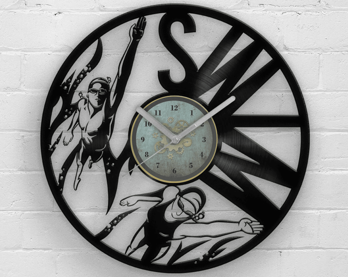 Swimming Gift, Gifts for Swimmers, Vinyl Record Clock, Swimmer's Silhouette, Clocks for Kids, Girl Swimmer, Decor for Living Room, Wall Art
