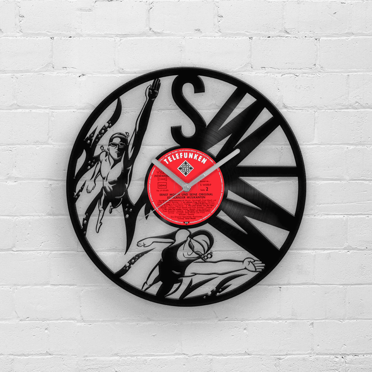 Swimming Gift, Gifts for Swimmers, Vinyl Record Clock, Swimmer's Silhouette, Clocks for Kids, Girl Swimmer, Decor for Living Room, Wall Art