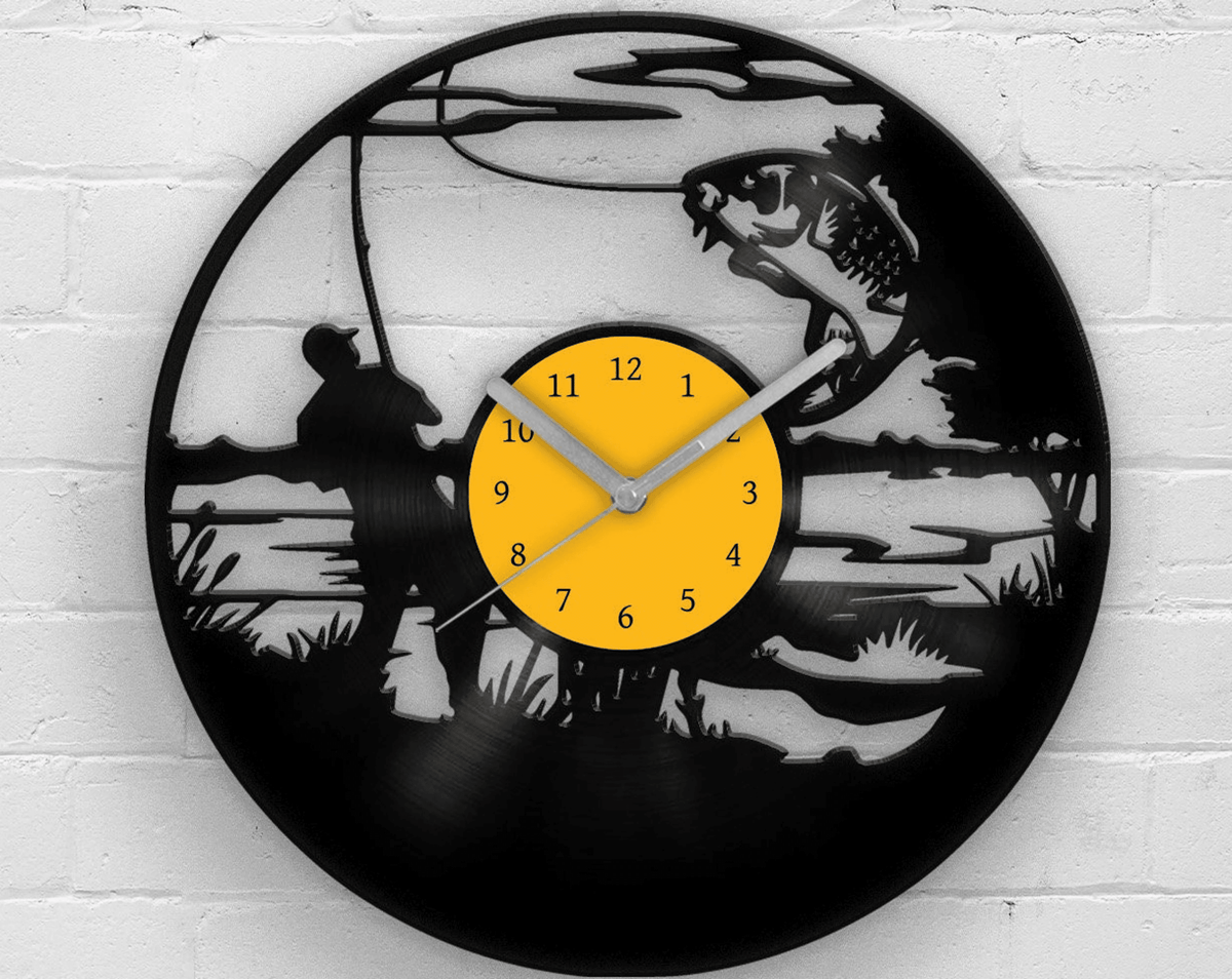 FISHING - Vinyl Clock, Best Gifts for Men, Man Cave Sign, Wall Hanging for Him, Best Birthday Presents for Dad, Fisherman Decor, Wall Art