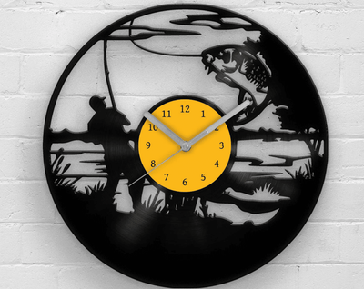 FISHING - Vinyl Clock, Best Gifts for Men, Man Cave Sign, Wall Hanging for Him, Best Birthday Presents for Dad, Fisherman Decor, Wall Art