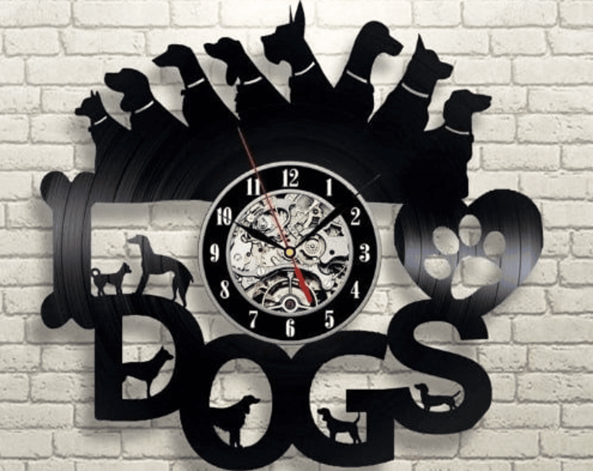 I Love Dogs Vinyl Record Black Clock, Cute Dogs Wall Art, Laser Cut Decor For Home, Gifts For Pet Lovers, Christmas Gift For Friend