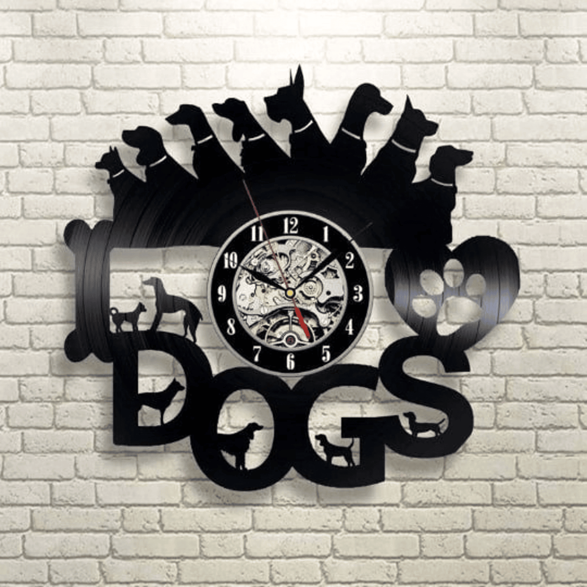 I Love Dogs Vinyl Record Black Clock, Cute Dogs Wall Art, Laser Cut Decor For Home, Gifts For Pet Lovers, Christmas Gift For Friend