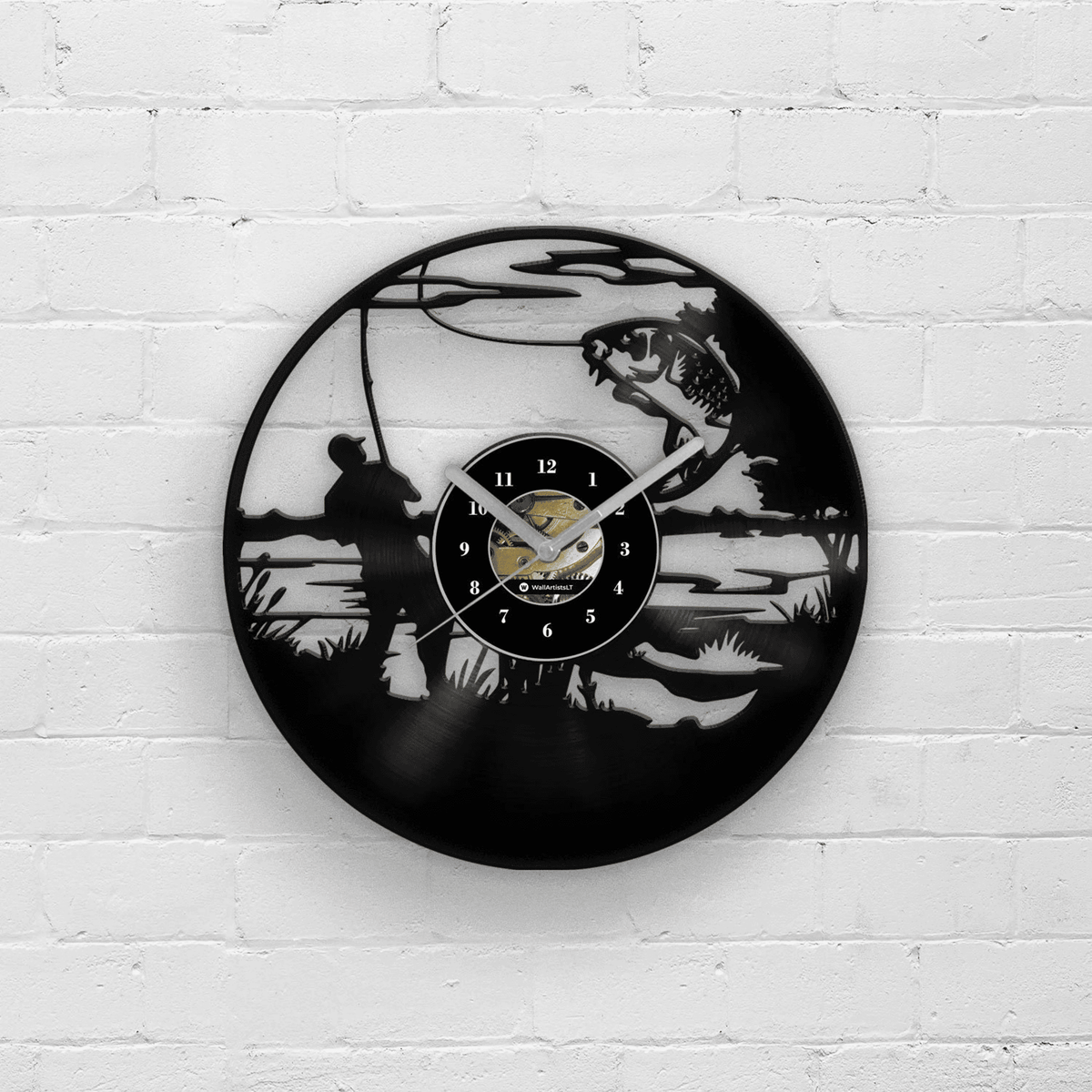 Best Gift for Fisherman, Fishing Gifts, Vinyl Clock, Father's Day Present, Wall Decor for Him, Catching Fish, Man Cave Art, Men Hobbies