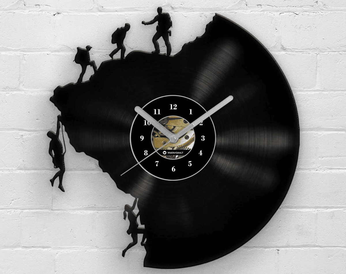 Climbing Men Wall Decor, Vinyl Clock Climbers, Trailblazer Art, Innovative Travel Gift Idea, Outdoor Sports, Unique Father's Day Gifts