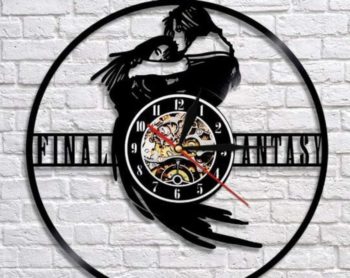 Final Fantasy Vinyl Record Laser Cut Clock, Gamer Boy Gifts, Japanese Gaming Art, Original Decor For Playroom, Final Fantasy Wall Decor