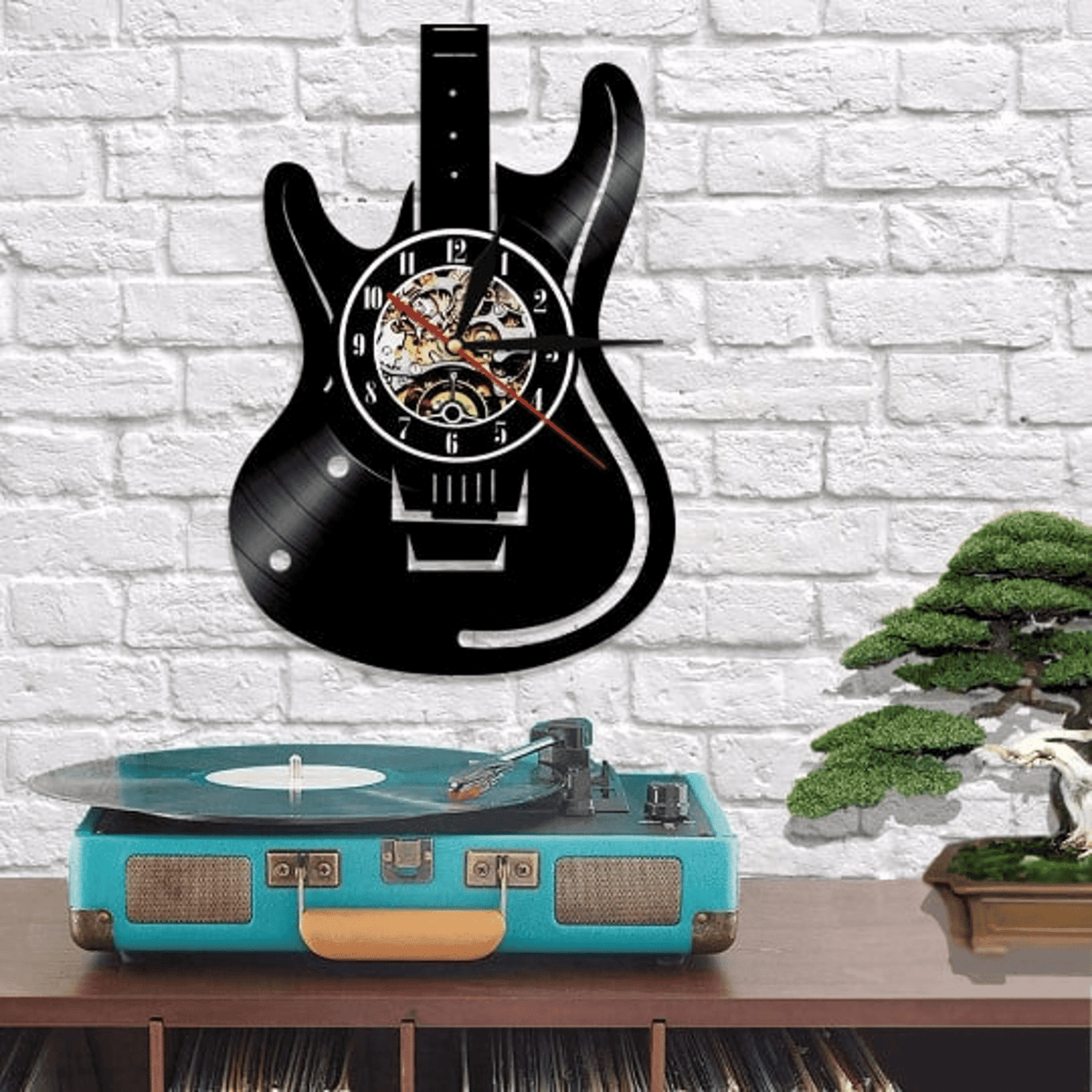 Guitar Body Vinyl Record Clock, Guitar Gifts for Dad, Guitar Home Decor, Music Instrument Wall Art, Music Teacher Christmas Gift