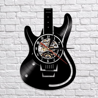 Guitar Body Vinyl Record Clock, Guitar Gifts for Dad, Guitar Home Decor, Music Instrument Wall Art, Music Teacher Christmas Gift