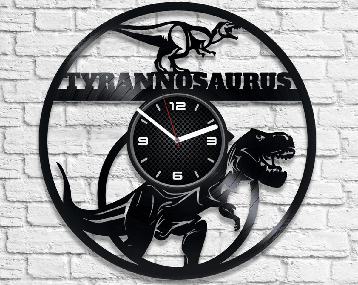 Tyrannosaurus Vinyl Record Black Clock Tyrannosaurus Gift Dinosaur Art For Nursery Funny T-Rex Wall Decor Birthday Gift For Kids