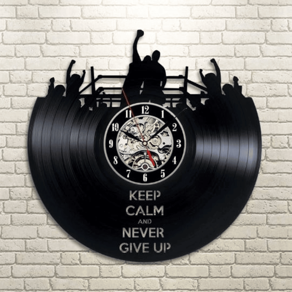 Never Give Up Vinyl Record Black Clock, Boxing Wall Art, Sports Decor For Boys Room, Motivational Quotes Art, Wedding Gift For Groom