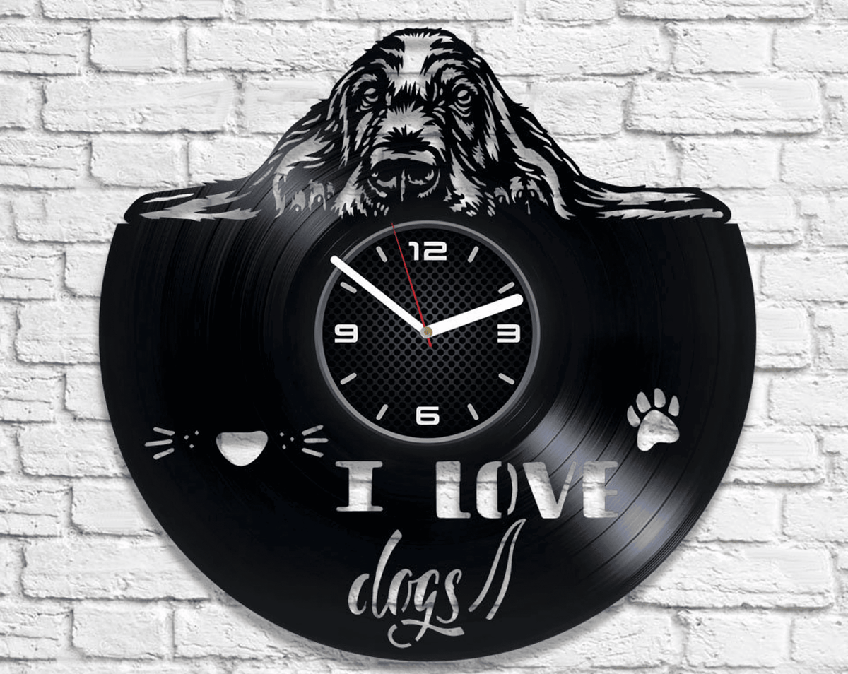I Love Dogs Vinyl Record Black Clock Cute Artwork Dogs Wall Decor Playroom Art Xmas Gift For Woman
