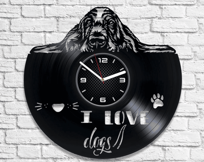 I Love Dogs Vinyl Record Black Clock Cute Artwork Dogs Wall Decor Playroom Art Xmas Gift For Woman