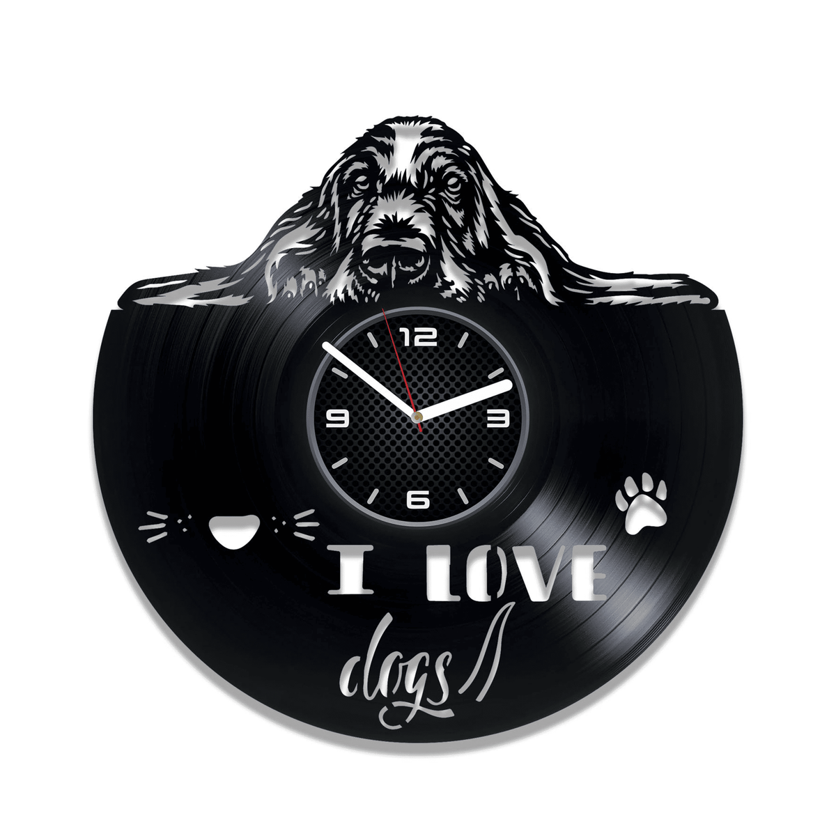 I Love Dogs Vinyl Record Black Clock Cute Artwork Dogs Wall Decor Playroom Art Xmas Gift For Woman