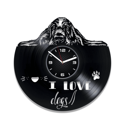 I Love Dogs Vinyl Record Black Clock Cute Artwork Dogs Wall Decor Playroom Art Xmas Gift For Woman