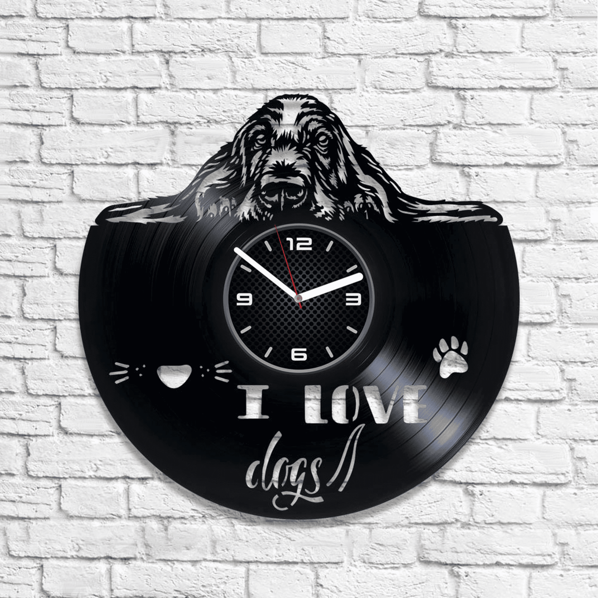 I Love Dogs Vinyl Record Black Clock Cute Artwork Dogs Wall Decor Playroom Art Xmas Gift For Woman