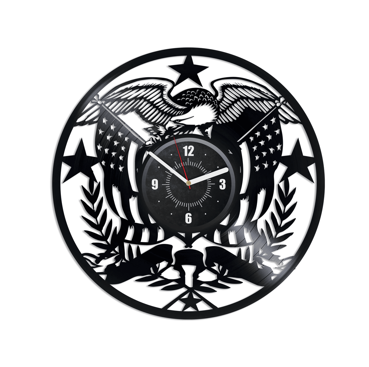 USA Eagle Vinyl Record Wall Clock Laser Cut Decor Patriot Wall Art Unique Decor For Home Eagle Flag Retirement Gifts For Coworker