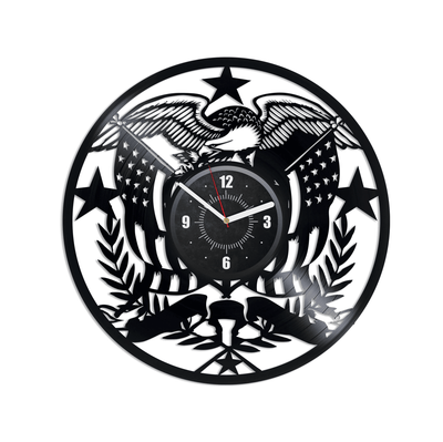 USA Eagle Vinyl Record Wall Clock Laser Cut Decor Patriot Wall Art Unique Decor For Home Eagle Flag Retirement Gifts For Coworker