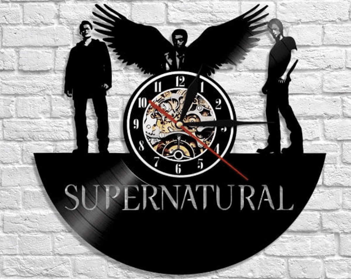 Supernatural Vinyl Record Black Wall Clock TV Show Wall Art Unique Womens Bedroom Wall Decor Supernatural Artwork Engagement Gifts For Her