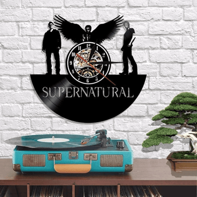 Supernatural Vinyl Record Black Wall Clock TV Show Wall Art Unique Womens Bedroom Wall Decor Supernatural Artwork Engagement Gifts For Her