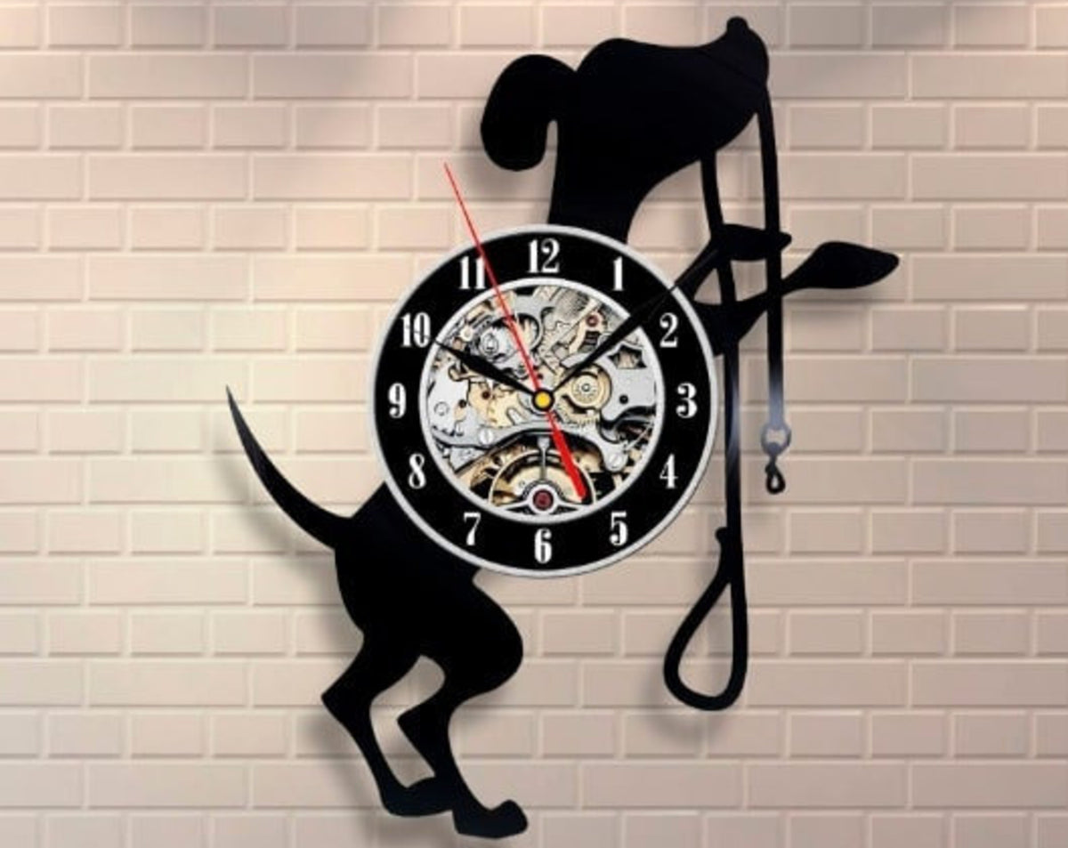 Dog Walking Vinyl Record Large Wall Clock, I Love Dogs, Animal Decor For Nursery, Dogs Wall Art, Funny Animals Art, Birthday Gift For Mother