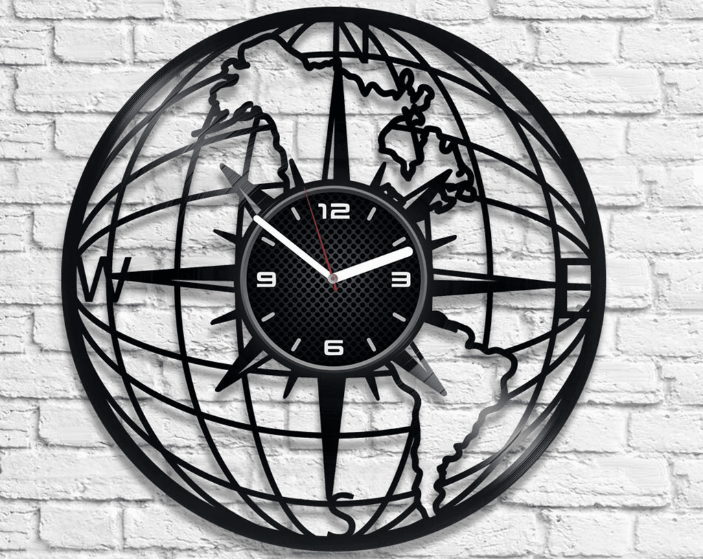 Compass Vinyl Record Round Clock Modern Art For Office Compass Wall Decor Travel Artwork Wedding Gift For Couple Travel Lover Gift