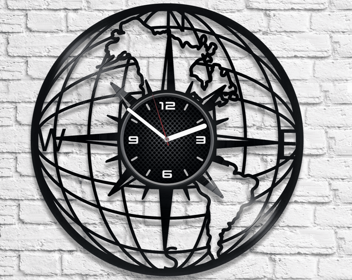 Compass Vinyl Record Round Clock Modern Art For Office Compass Wall Decor Travel Artwork Wedding Gift For Couple Travel Lover Gift