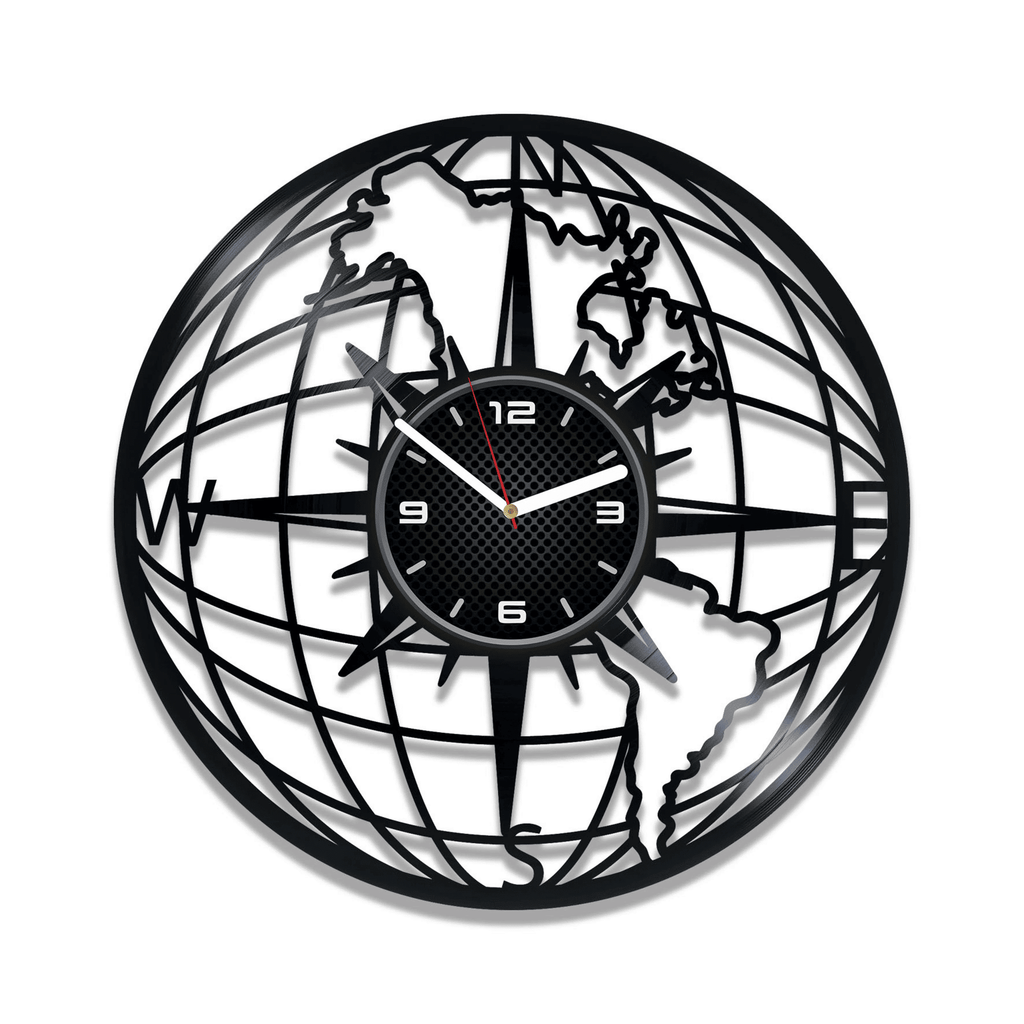Compass Vinyl Record Round Clock Modern Art For Office Compass Wall Decor Travel Artwork Wedding Gift For Couple Travel Lover Gift