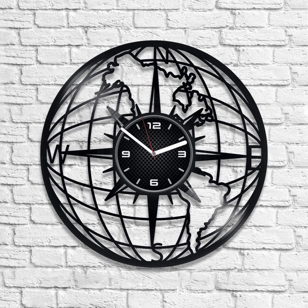Compass Vinyl Record Round Clock Modern Art For Office Compass Wall Decor Travel Artwork Wedding Gift For Couple Travel Lover Gift